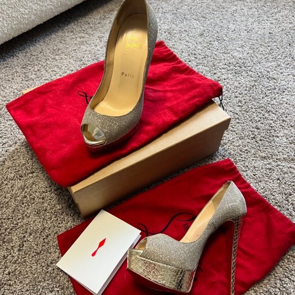 Christian Louboutins Lady Peep Glittex Size 7.5 - Picture 8 of 10